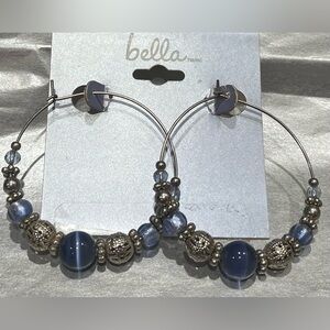 Bella Large Silver & Blue Hoop Earrings with Beads